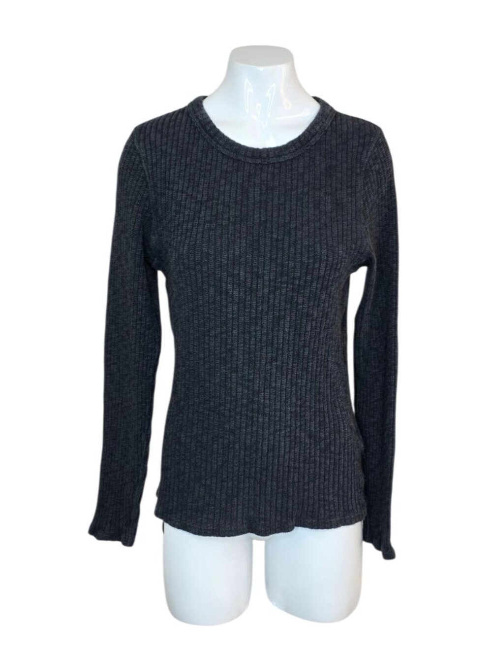 Everlane Organic Cotton Long Sleeve Ribbed Shirt, Grey, Pullover, Crew, Sz L